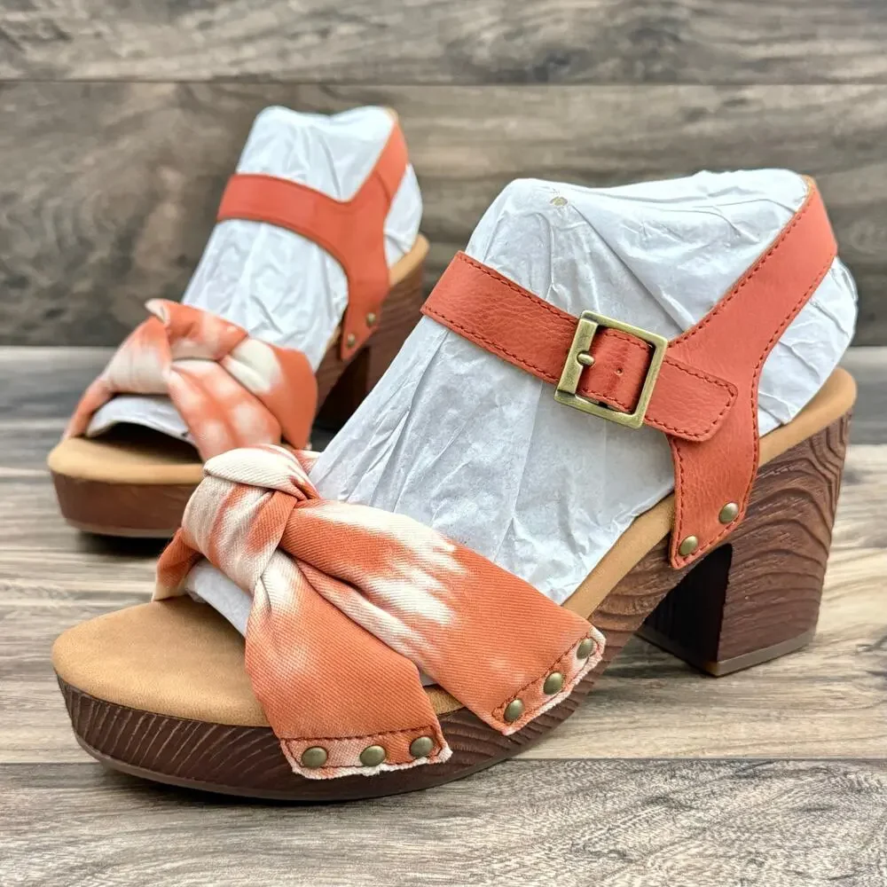 NIB Korks Kork Ease Natalia 9M Knot Clog Sandal Red Cayenne PU Tie Dye Combo - Picture 3 of 10